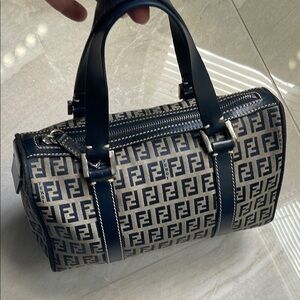 Fendi Navy and Tan Monogram Barrel Bag